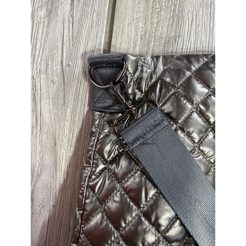 Marleylilly Quilted Weekender Bag Metallic Gunmetal Gray Puffer Travel Tote NWT